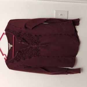 Lucky Brand Scoop Neck 3/4 Button Up Long-Sleeve Top